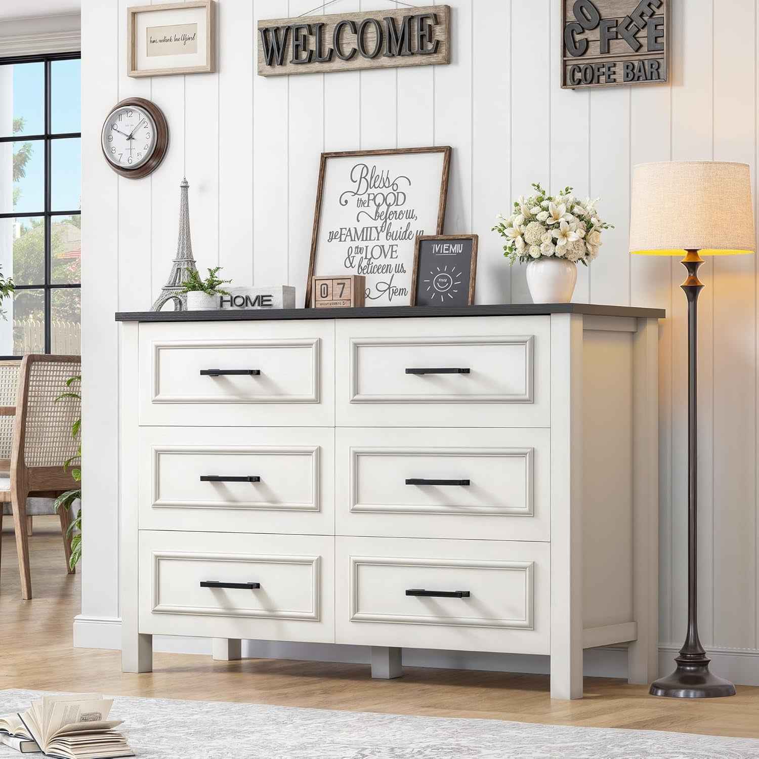 6 Drawer Dresser With Built In Power Outlet White And Black