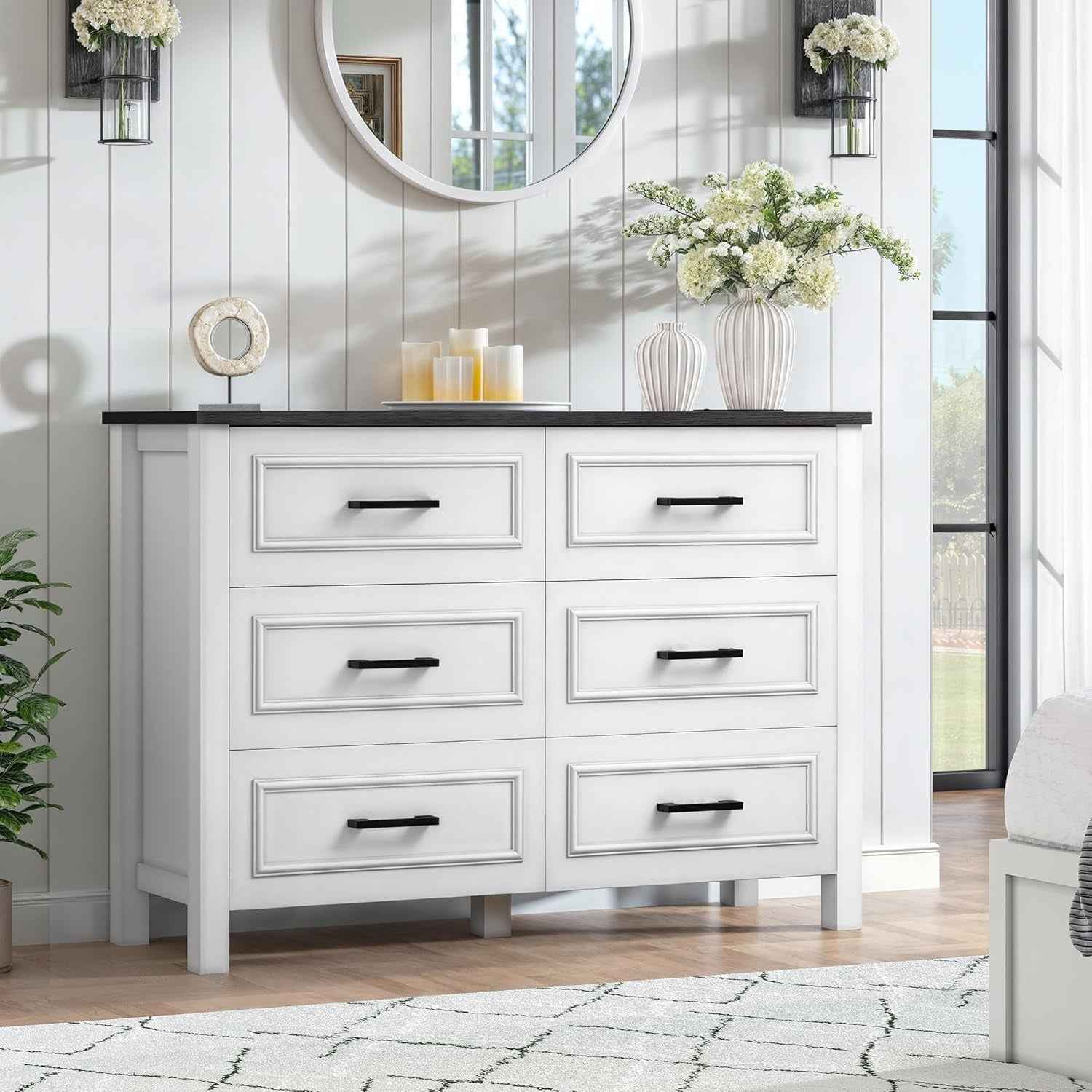 6 Drawer Dresser With Built In Power Outlet White And Black