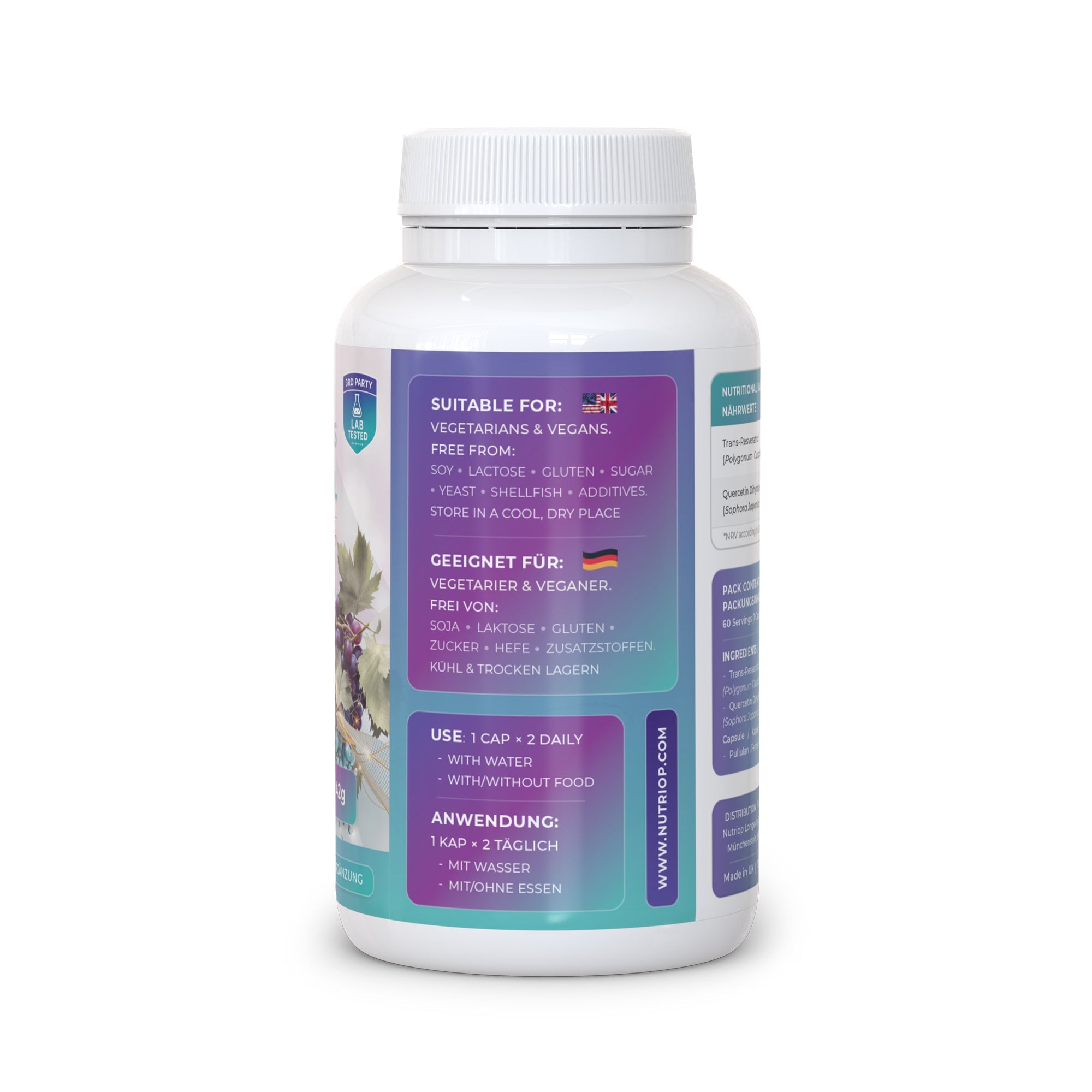 Bio-Enhanced Nutriop Longevity® Resveratrol with Pure Quercetin - 700mg Capsules (x60)-4