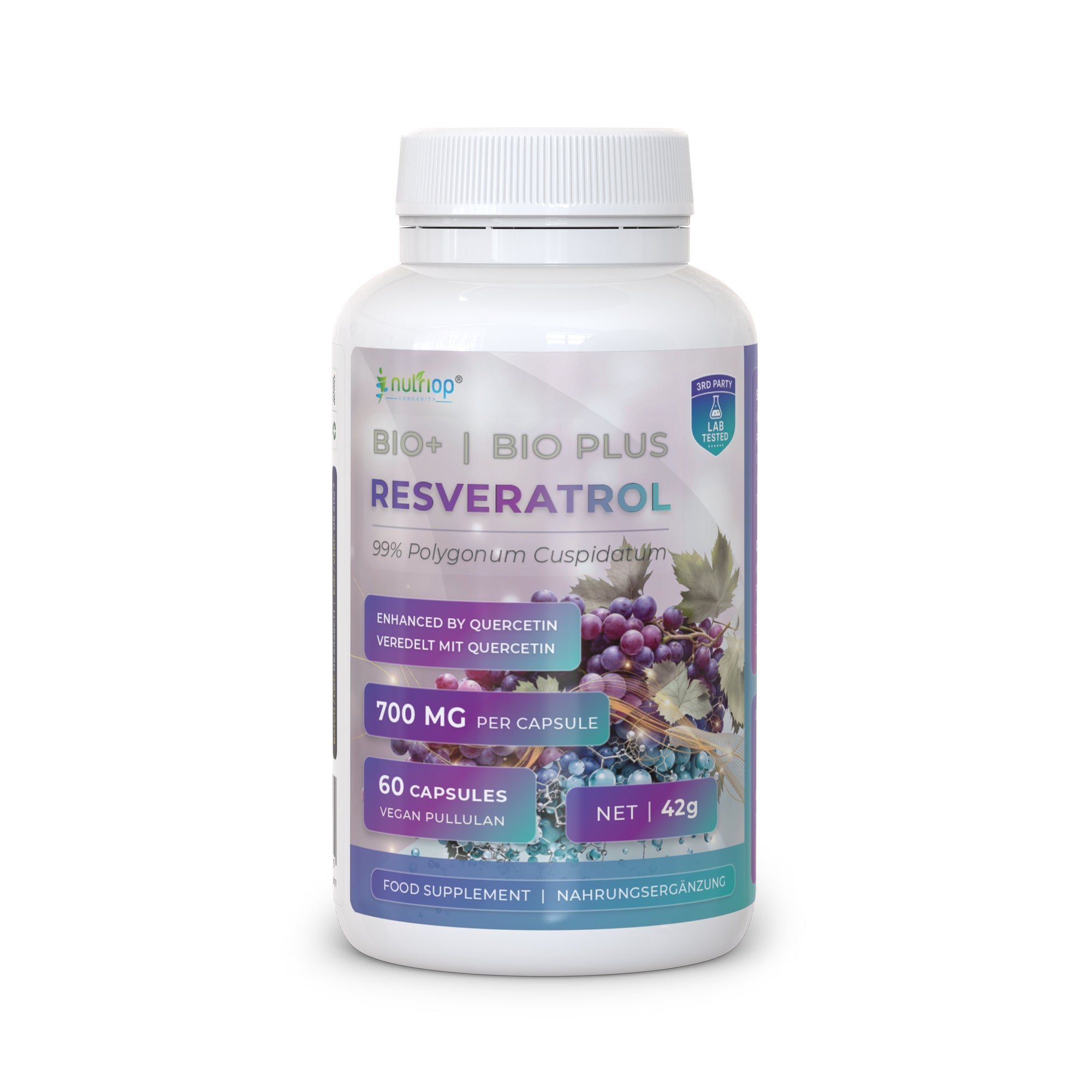 Bio-Enhanced Nutriop Longevity® Resveratrol with Pure Quercetin - 700mg Capsules (x60)-0