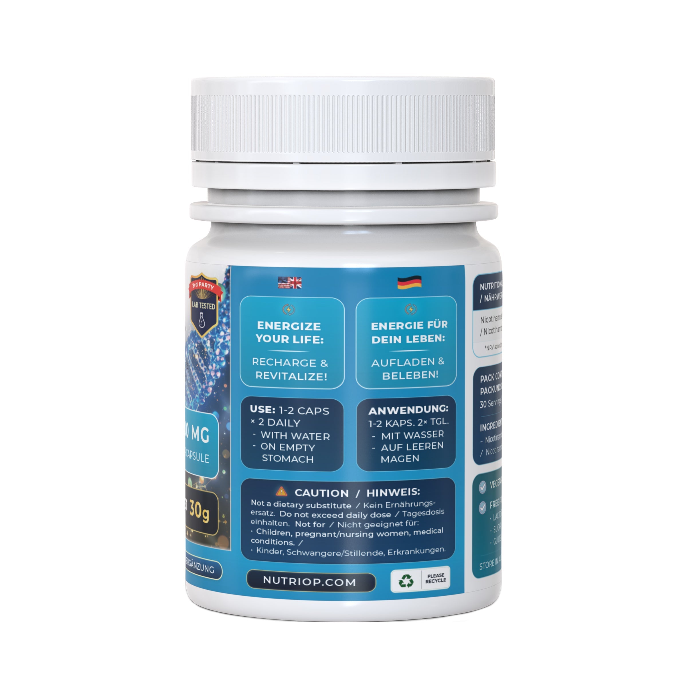 Nutriop Longevity® Pure-NMN Nicotinamide Mononucleotide Extreme Potency 500mg Capsules (x30) - 15 Grams-1