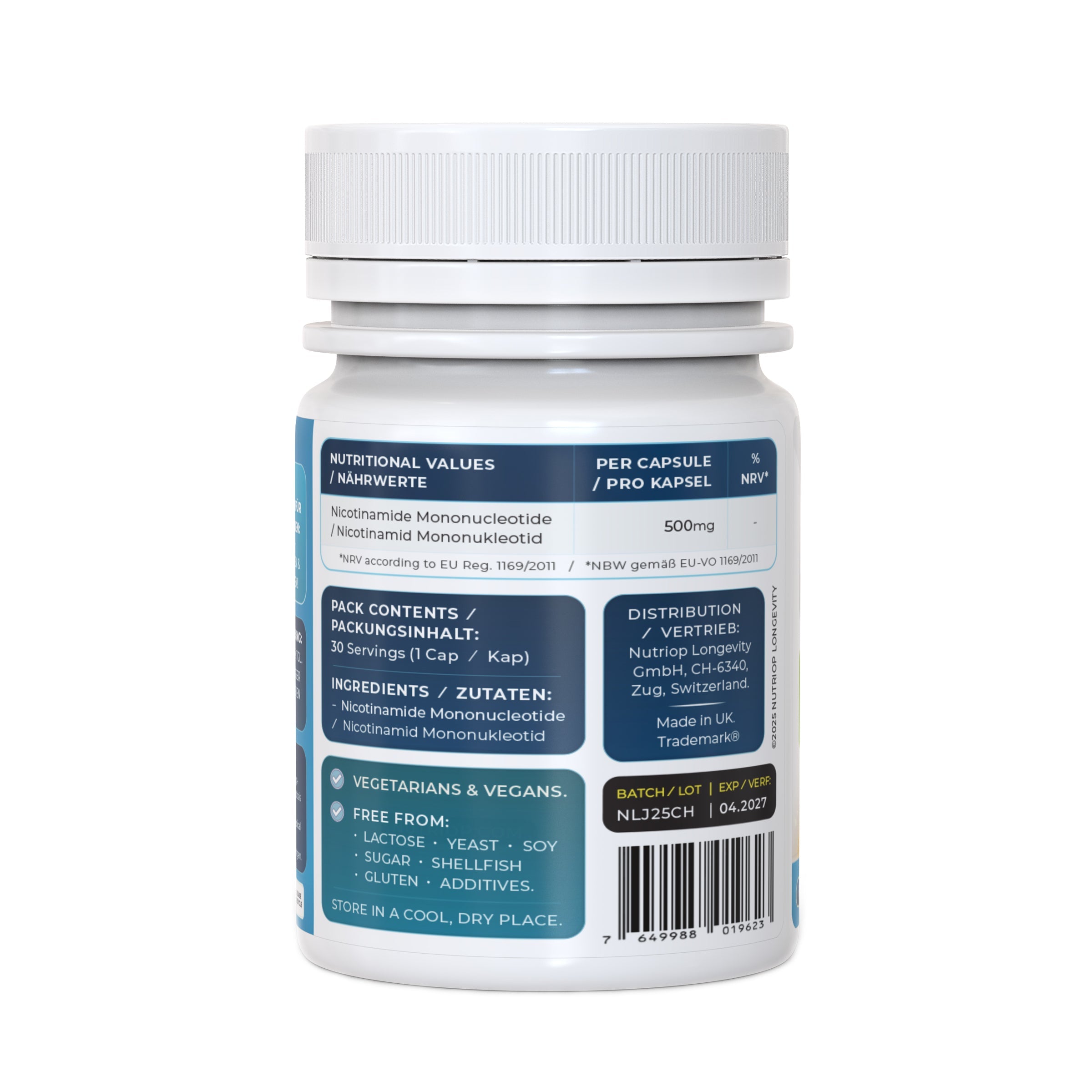 Nutriop Longevity® Pure-NMN Nicotinamide Mononucleotide Extreme Potency 500mg Capsules (x30) - 15 Grams-2