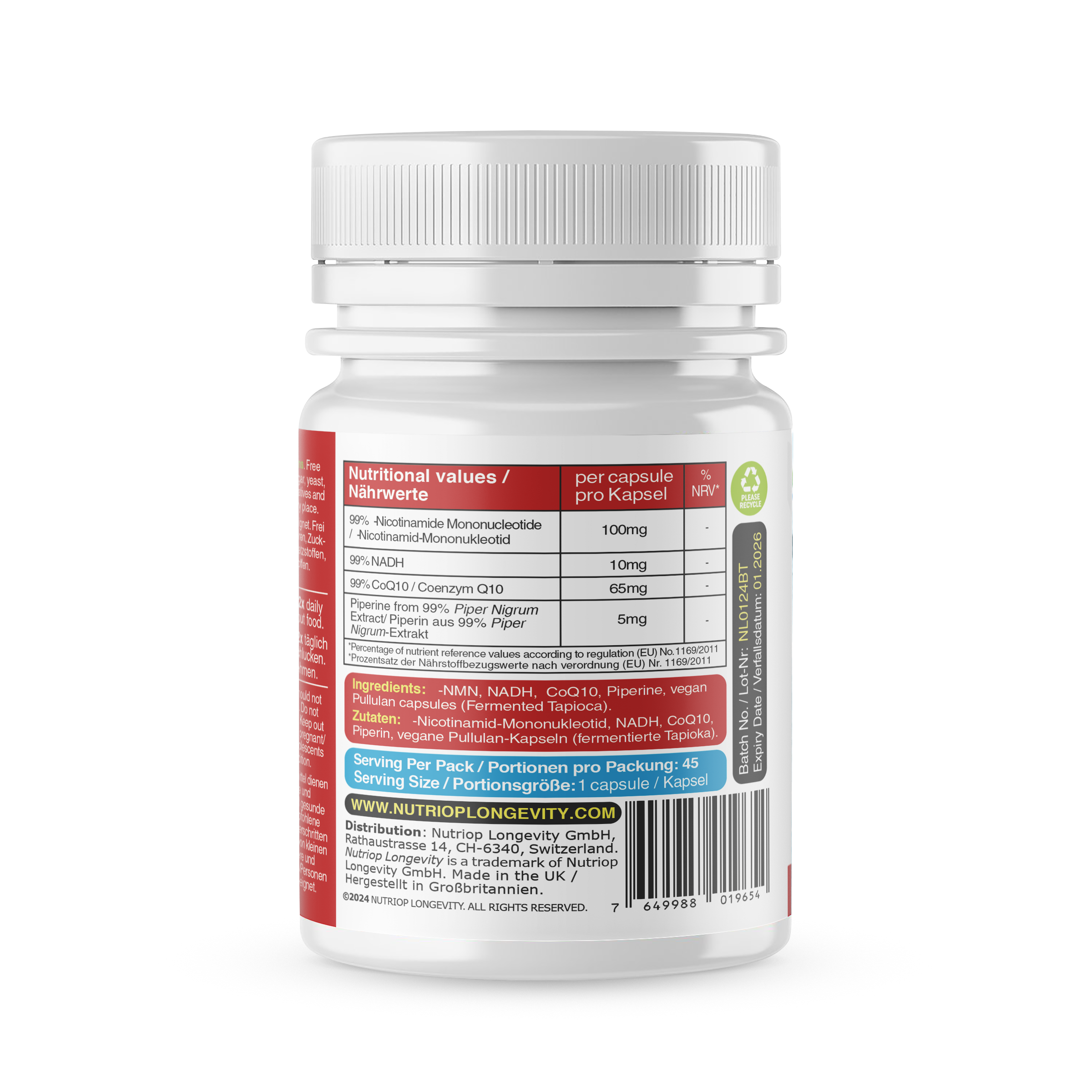 Bio-Enhanced Nutriop Longevity® Life with NADH, NMN and CQ10- Extra Strong - 45 caps-3