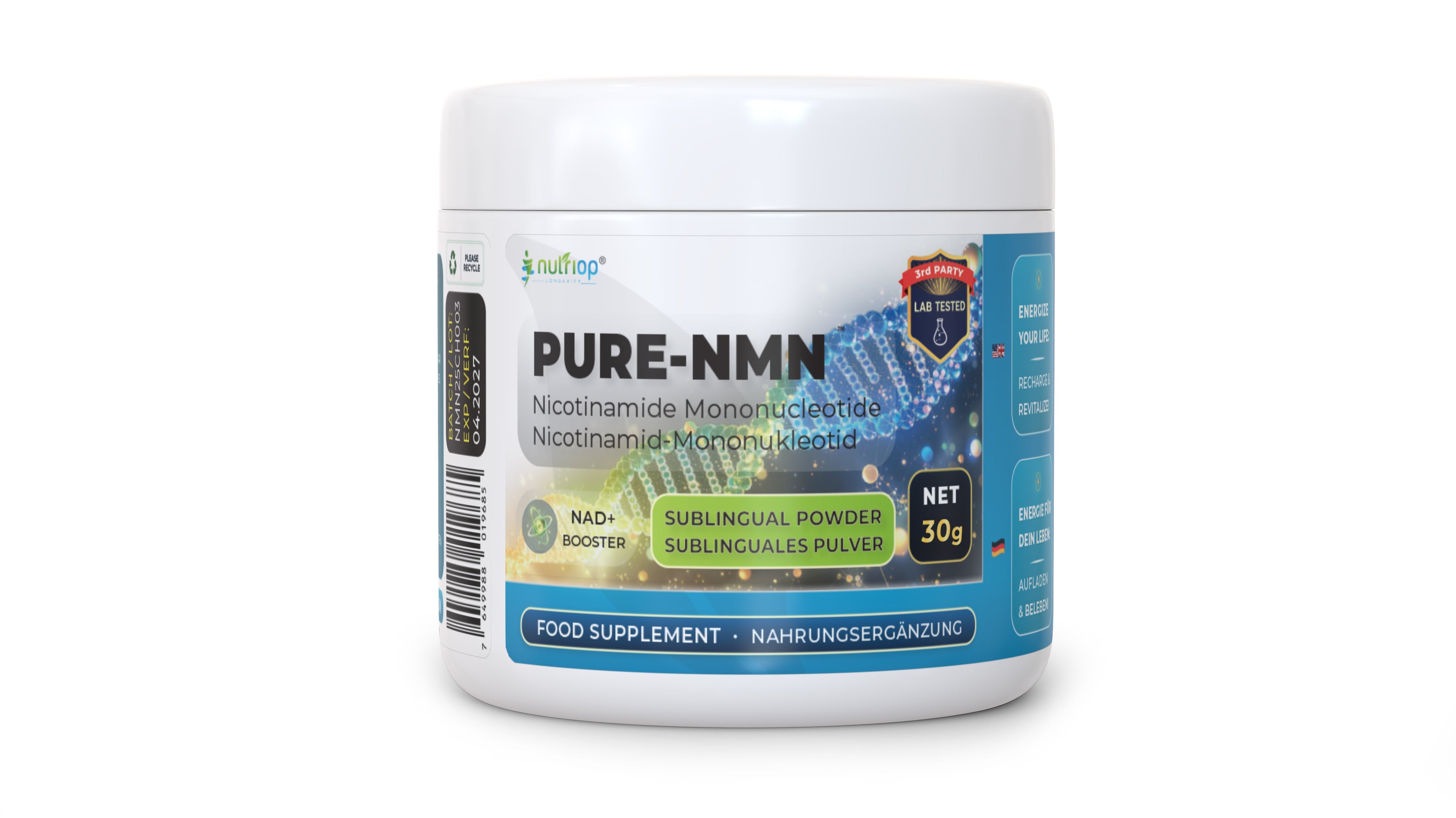 Nutriop Longevity® PURE-NMN Nicotinamide Mononucleotide Extreme Potency sublingual powder -30 grams-0